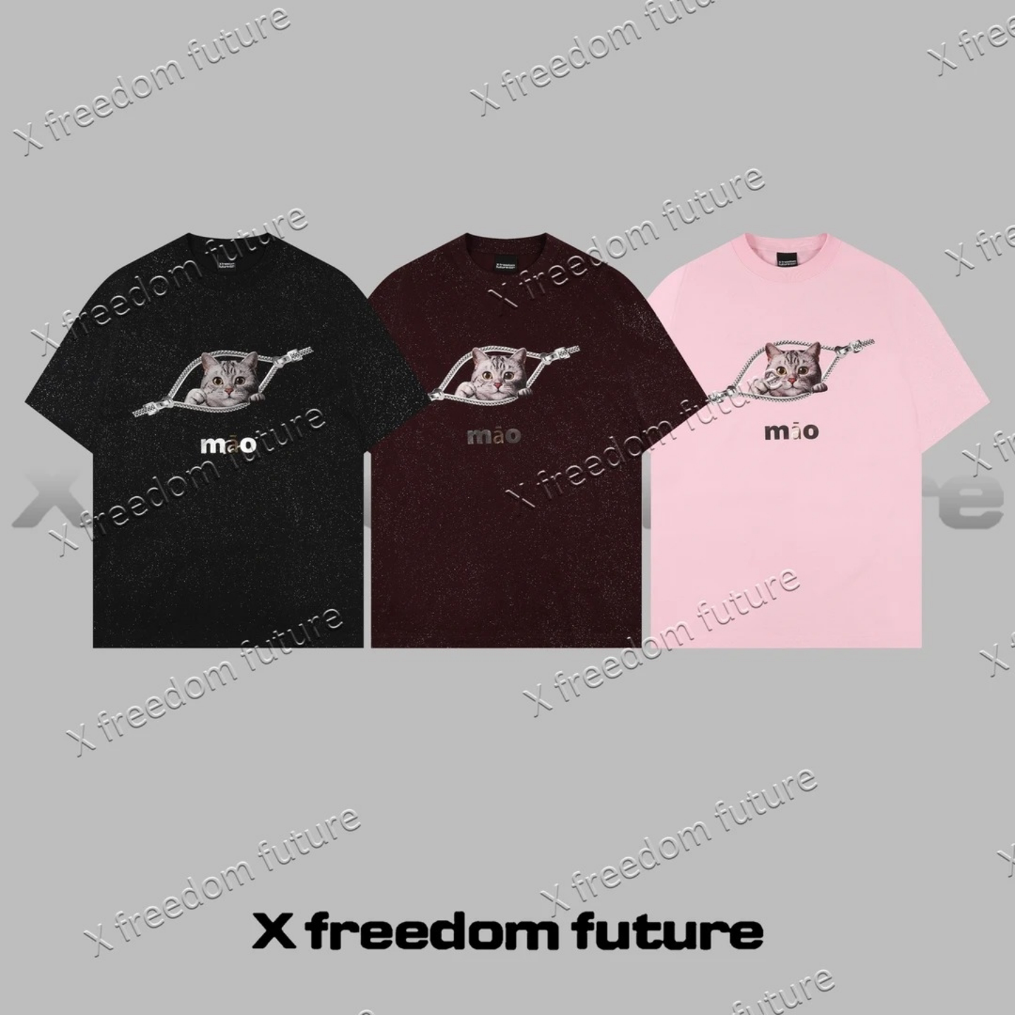 2026年春季新款猫咪印花短袖男士宽松圆领套头透气休闲百搭款上衣