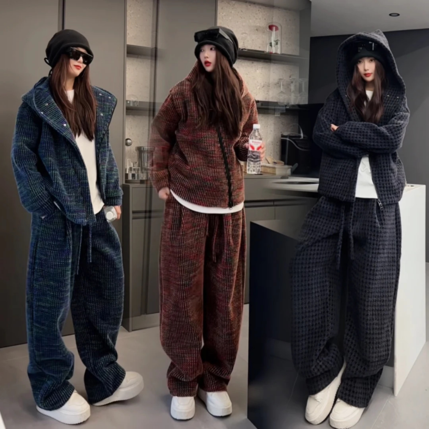 美式潮牌高级感潮流时尚卫衣套装男士冬季休闲连帽两件套时尚穿搭