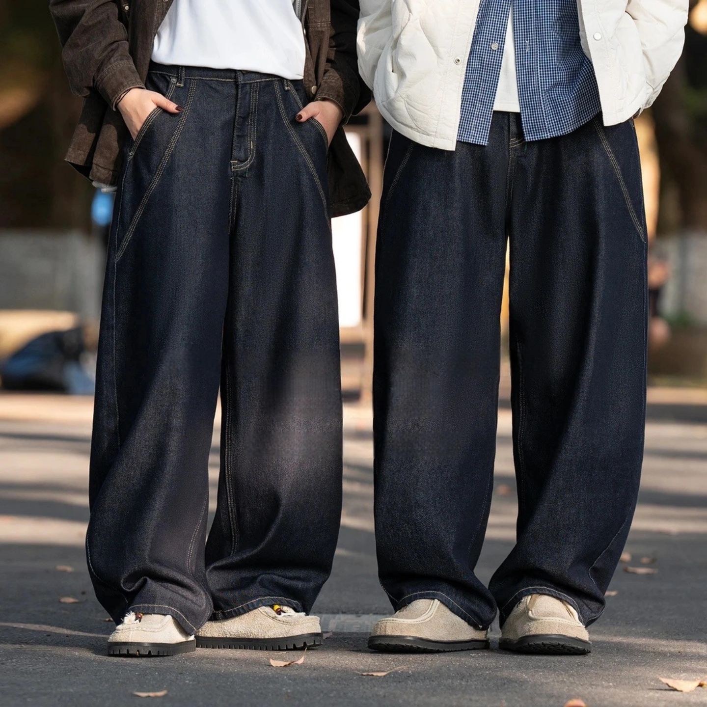 【黑曼巴系列】加绒加厚垂感牛仔裤冬季新品时尚潮流百搭男女同款