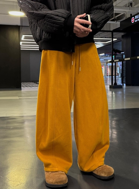 设计师款百搭冬季休闲裤抽绳松紧腰立体剪裁重磅加绒卫裤男女同款