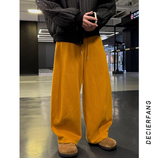 设计师款百搭冬季休闲裤抽绳松紧腰立体剪裁重磅加绒卫裤男女同款