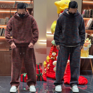 男女同款 冬季 潮流百搭撞色加绒套装 加厚绒面保暖时尚 两件套潮 新款