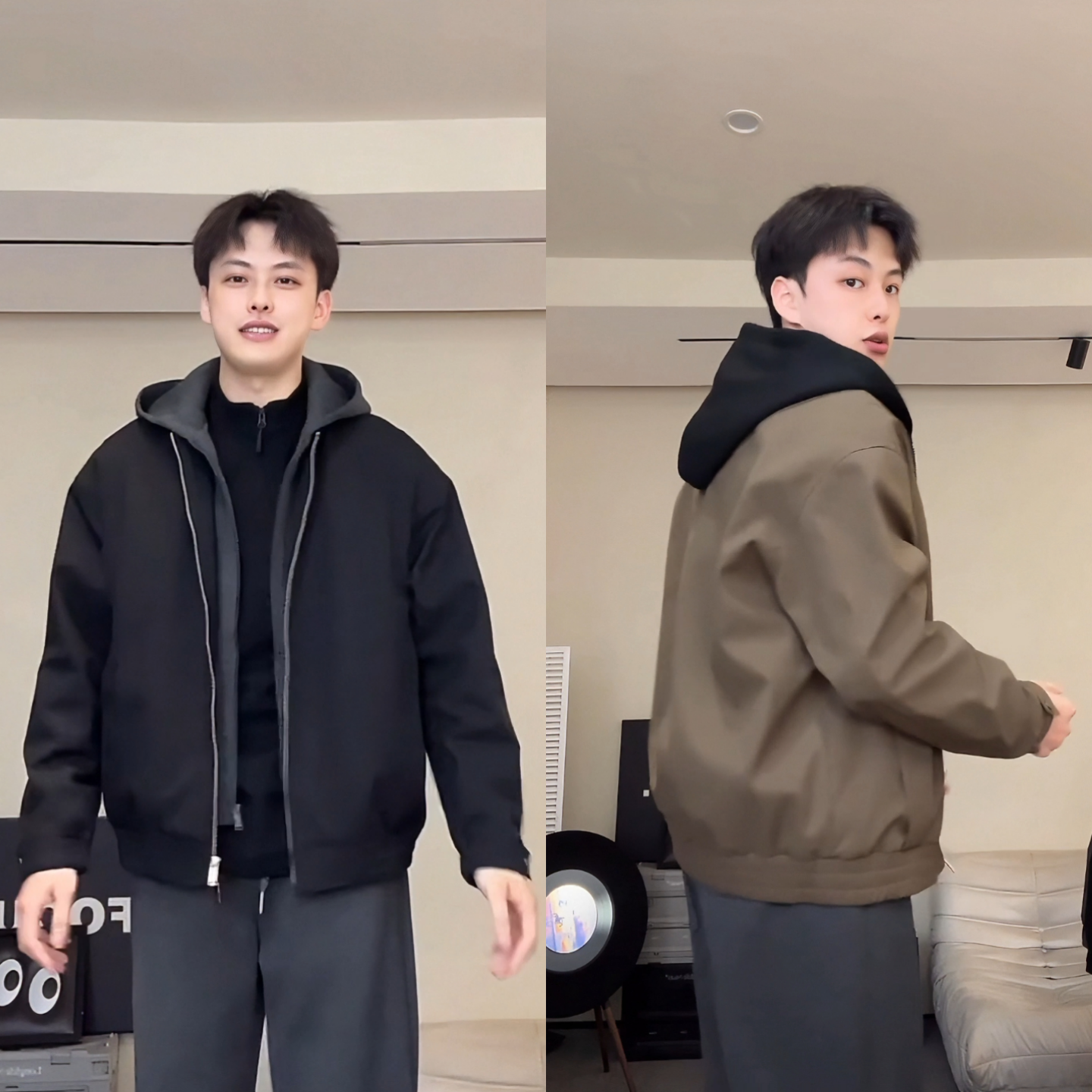 假两件连帽时尚保暖夹克外套