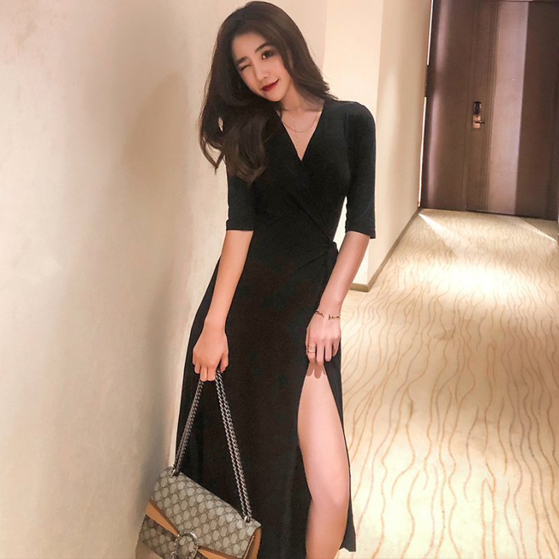 韩版莫代尔一片连衣裙春夏季性感