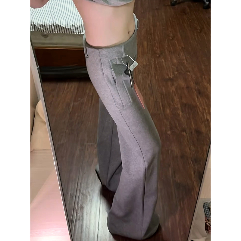 灰色卫裤女微喇裤低腰拖地长裤