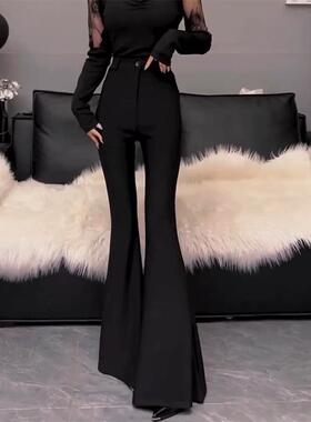 喇叭裤女夏季薄款黑色裤子高腰显瘦拖地裤垂感休闲超模长裤西装裤