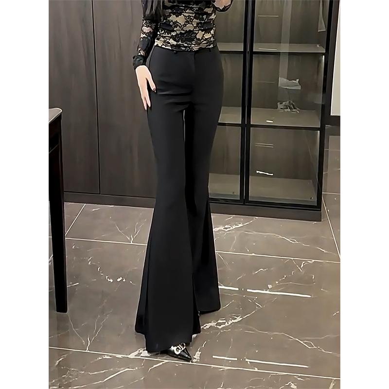 喇叭裤女秋冬加绒加厚黑色裤子高腰显瘦拖地裤垂感休闲长裤西装裤
