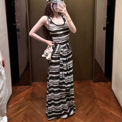 薄纱连衣裙女假两件长款背心裙