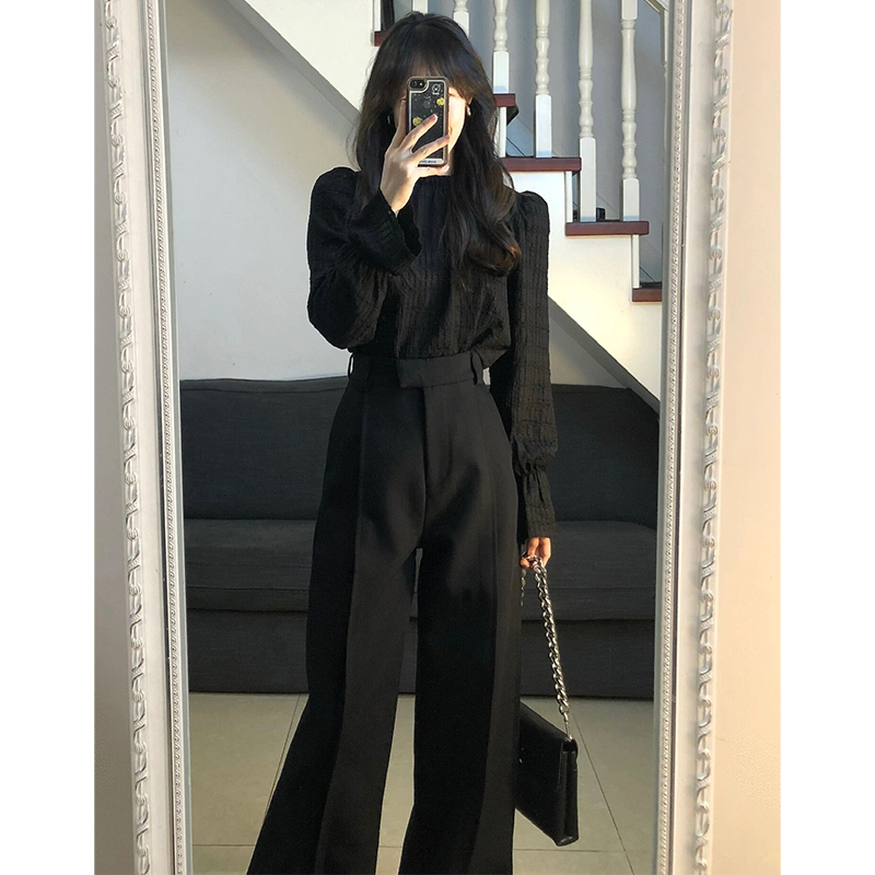 高腰阔腿裤女直筒西装裤