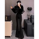 女秋冬加绒加厚黑色裤 裤 子高腰显瘦拖地裤 西装 垂感休闲长裤 喇叭裤