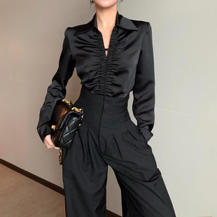 拖地长裤 高腰阔腿裤 裤 黑色宽松显瘦垂感休闲西装 子 女春夏2026新款