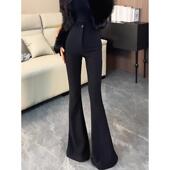 裤 喇叭裤 垂感休闲长裤 西装 女秋冬加绒加厚黑色裤 子高腰显瘦拖地裤