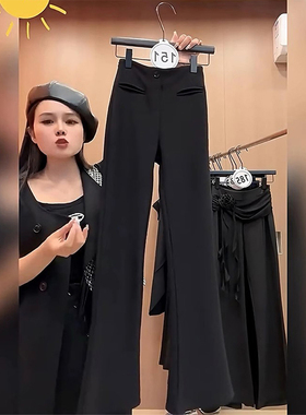 西装裤女秋冬新款加绒加厚马蹄裤黑色微喇叭裤休闲高腰显瘦长裤子