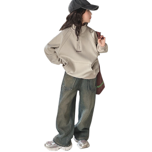 女童卫衣春秋2026新款洋气儿童秋装大童薄款运动休闲拉链长袖上衣