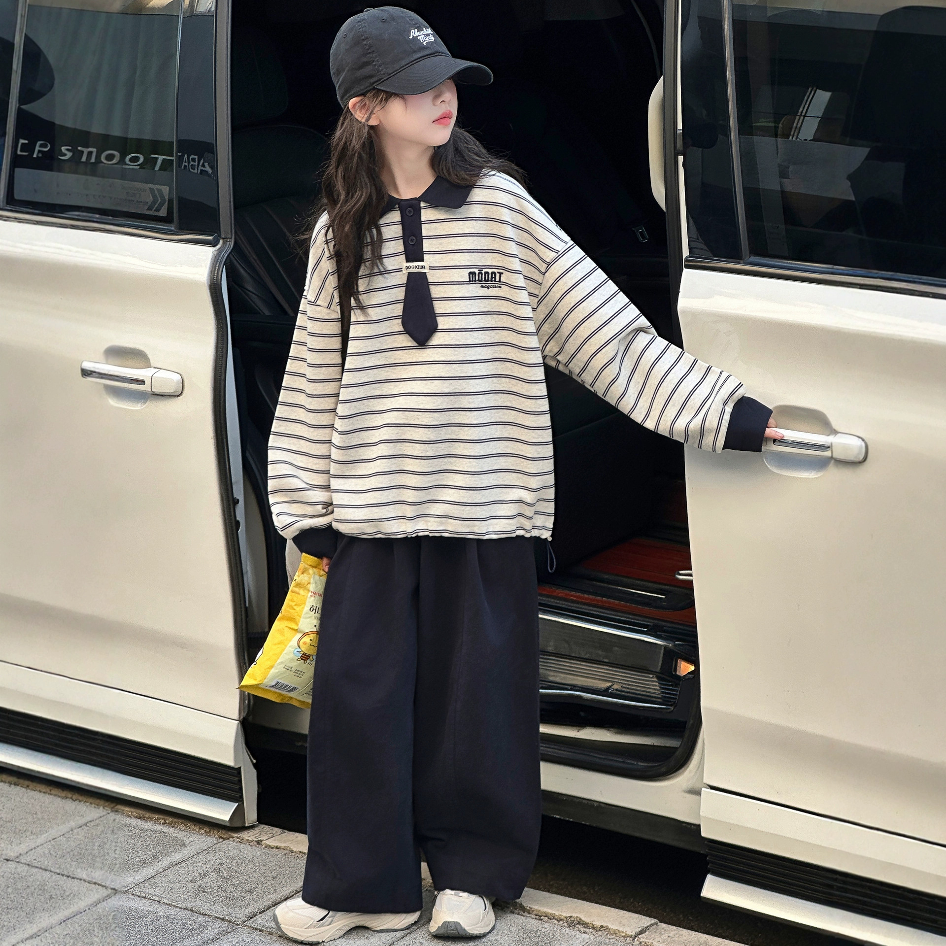 女童秋装套装2025新款儿童春秋款运动休闲条纹卫衣休闲裤两件套