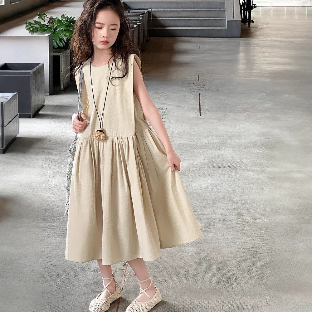 女童连衣裙夏季2025新款儿童洋气时髦夏装女大童纯棉无袖背心裙子