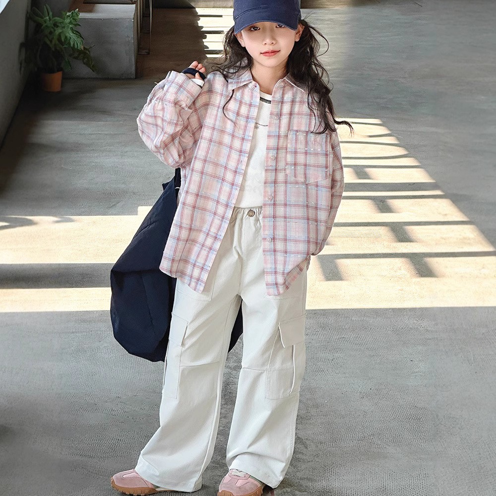 女童格子衬衫2025春装新款洋气儿童春秋款大童超好看衬衣长袖外套