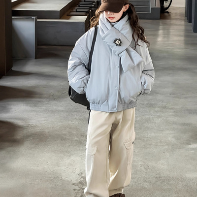 女童棉服秋冬2025新款中大童立领羽绒棉外套韩版加厚防风棉袄洋气