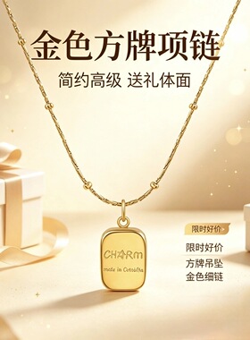 卡梵佩金色不锈钢字母褪色吊坠项链女高级时尚锁骨链小众毛衣链女