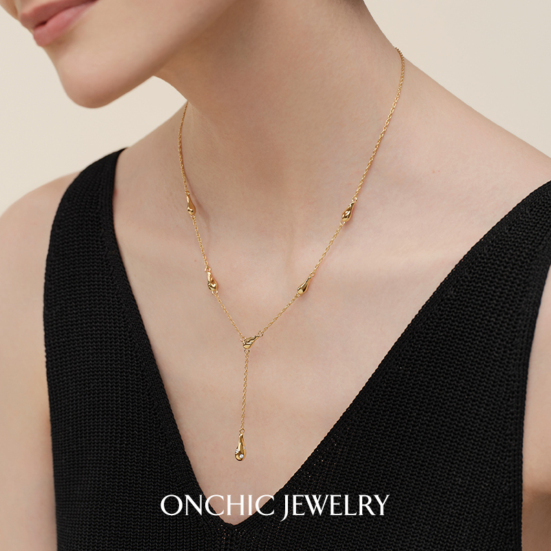 onchic波纹水滴项链女设计感颈链