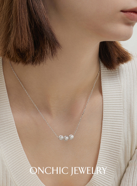OnchicOR系列珍珠项链女吊坠锁骨链小众设计感高级感轻奢颈链银色