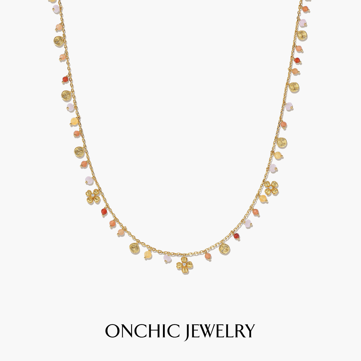 Onchic幸运彩虹项链红玛瑙高级感度假风锁骨链金色可叠戴时尚礼物