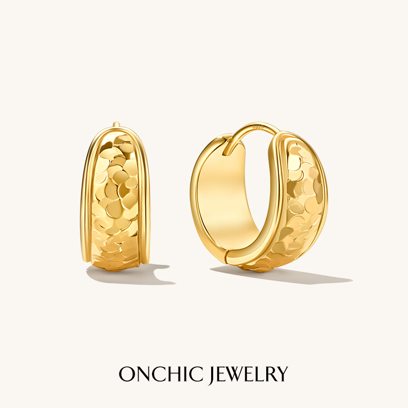 Onchic岁岁金耳环金色耳饰小圈轻奢高级感纹理设计方圆脸气质大气