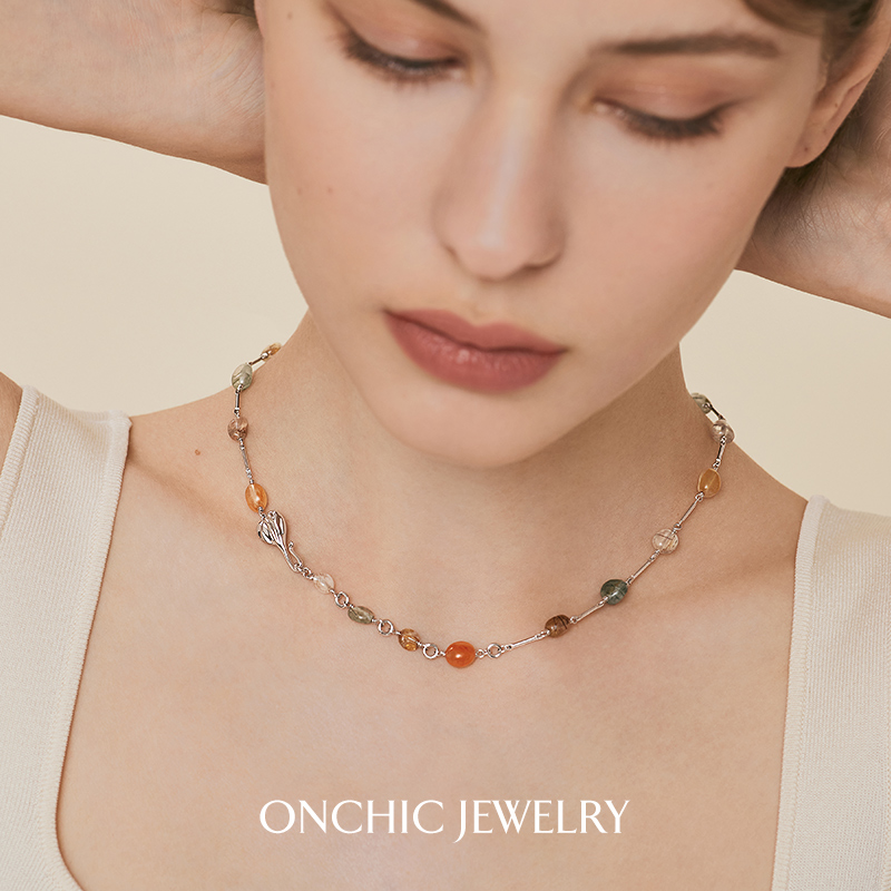 Onchic时光岩语项链天然红玛瑙