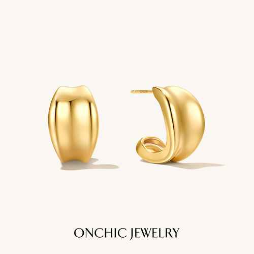 onchic绸缎C字耳环女简约耳饰品