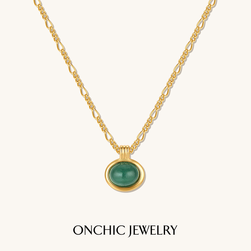 onchic绿东陵镀8K金女吊坠项链