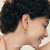 董洁同款 Onchic线条爱心耳环女轻奢高级金色耳饰耳圈小众复古耳钉