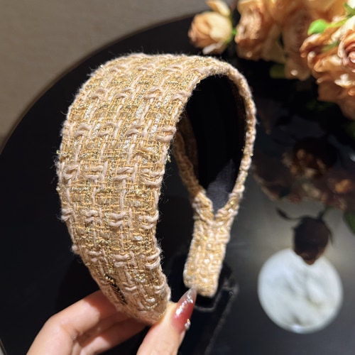 进口粗花呢咖金色高颅顶宽边发箍