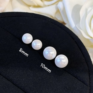 杨杨babytime人造澳白!小灯泡素钉强光正圆8-10mm珍珠耳钉S925银