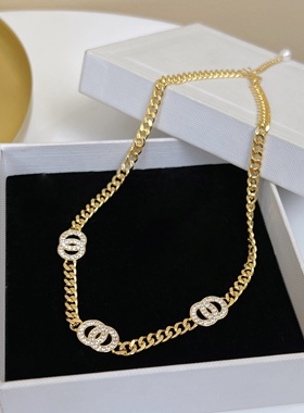 新款老钱风香奶奶双圈镶钻项链