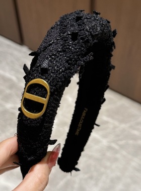 杨杨babytime 增高颅顶2cm！奢品香奶奶高定黑色粗花呢猪鼻子发箍