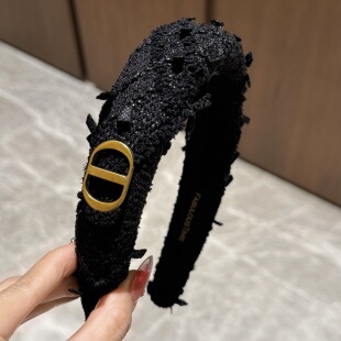 杨杨babytime 奢品香奶奶高定黑色粗花呢猪鼻子发箍 增高颅顶2cm