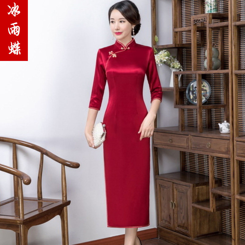 2020春夏新款旗袍连衣裙改良高端纯色喜宴红色大码女敬酒服中国风