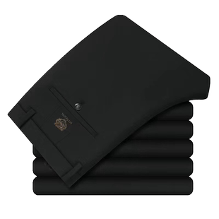 春秋款虎头刺绣男士休闲裤加绒弹力免烫商务男裤高腰宽松直筒长裤