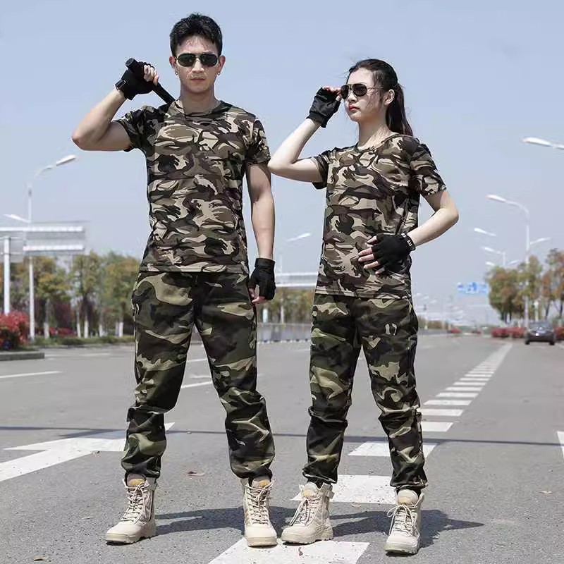 夏季户外战术服黑色短袖T恤保安战训作军训迷彩服套装男工装女