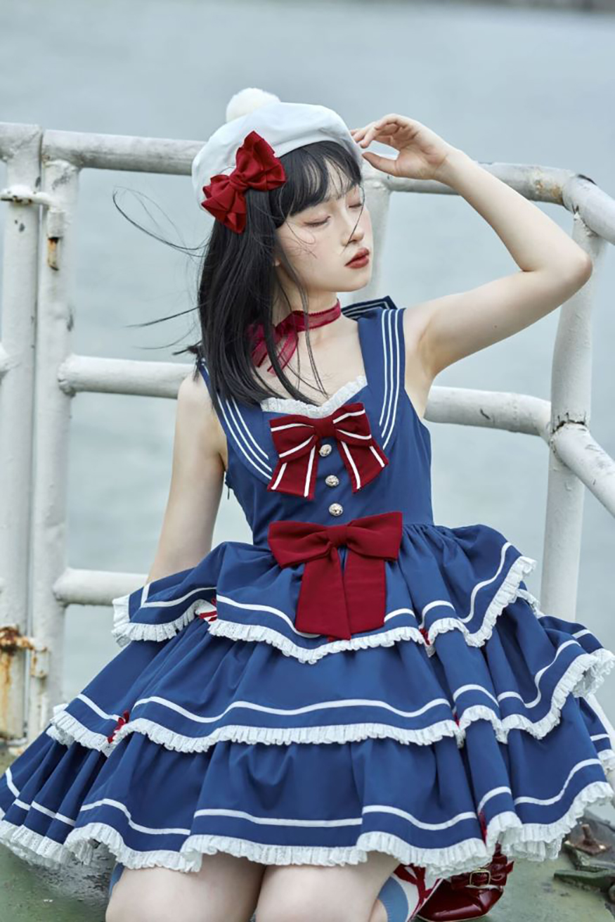 暮眠小镇lolita裙未命名海风深蓝色原创jsk和op洛丽塔连衣裙现货