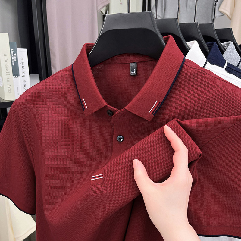 100%纯棉~男士新款红色短袖T恤爸爸夏装婚宴polo衫本命年上衣半袖