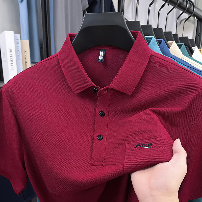 真口袋~男士夏季新款红色短袖T恤爸爸装本命年婚宴婚礼polo衫上衣