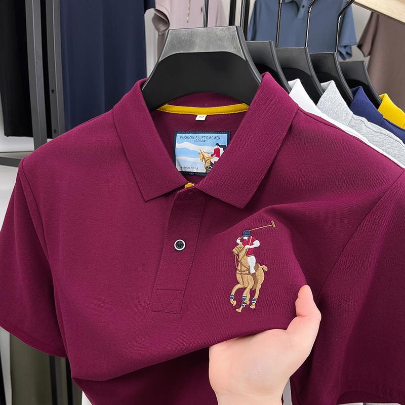 男士夏季新款红色短袖polo衫中年爸爸装纯棉本命年结婚宴礼服上衣