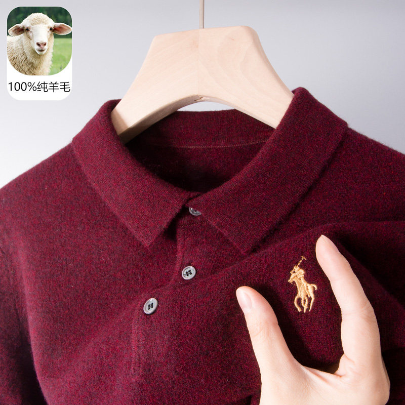 男士100纯羊毛衫毛衣加厚款冬季爸爸装羊绒衫本命年红色衣服龙年