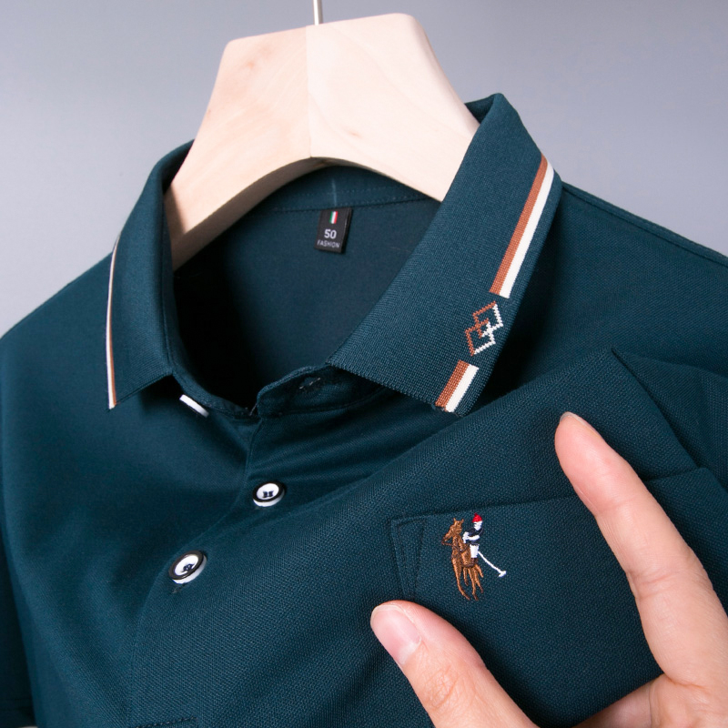 中年爸爸翻领带口袋短袖T恤