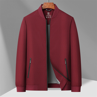 男士上衣外套喜公公结婚宴本命年红色婚礼服爸爸装春秋季立领夹克