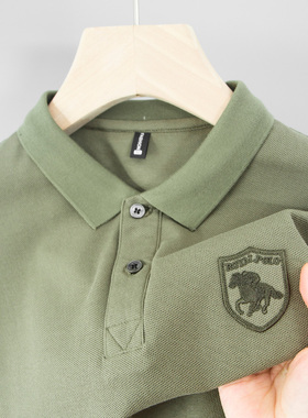 男士POLO衫纯棉短袖t恤poli爸爸夏装冰丝光棉上衣plol战马刺绣