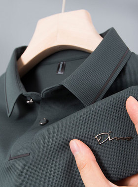 高档男士POLO衫短袖t恤中年40岁50爸爸夏装35冰丝plol上衣服poli