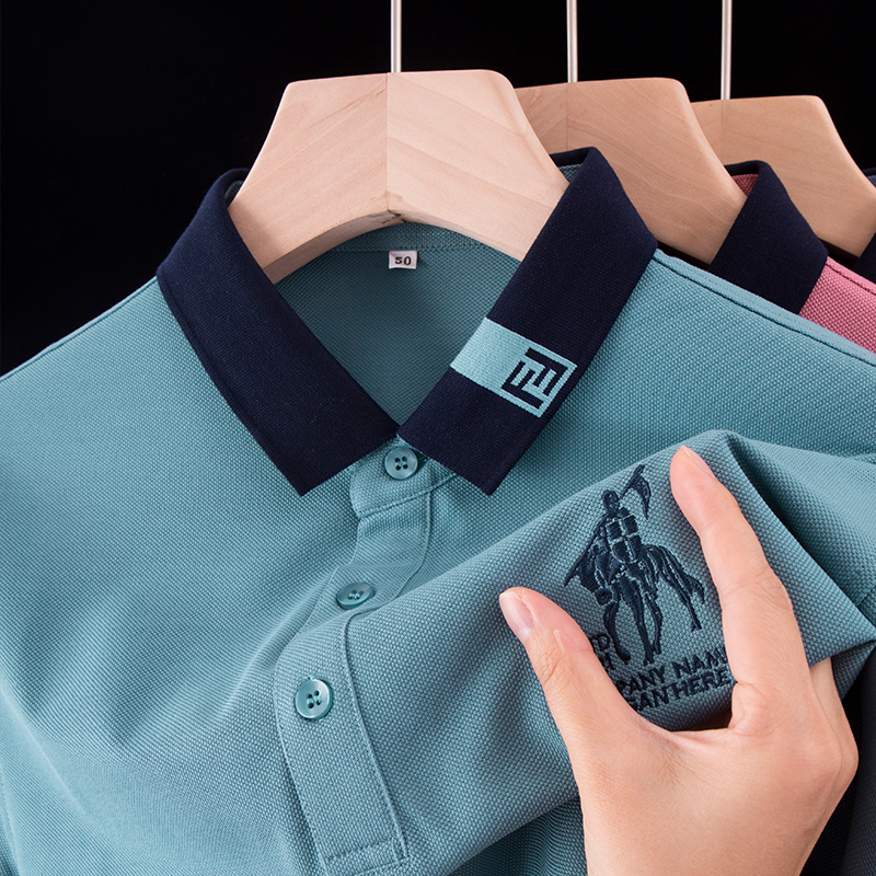 中年爸爸夏装战马刺绣上衣