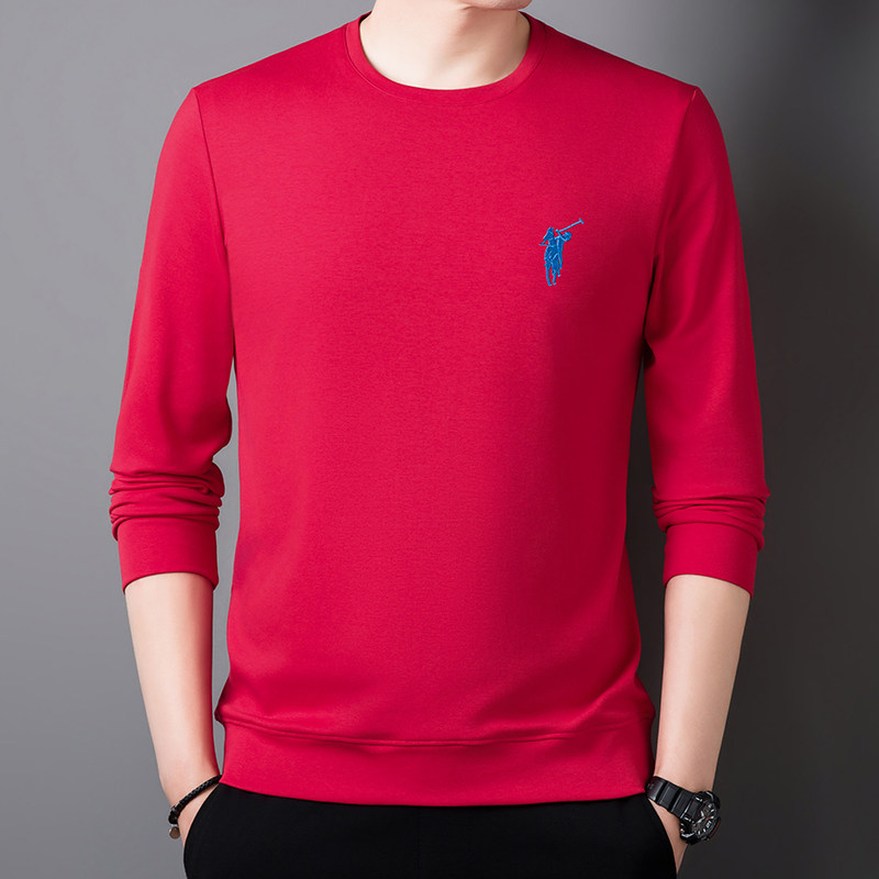 男士长袖秋衣外穿春秋冬季本命年红色爸爸春装上衣卫衣新款薄款